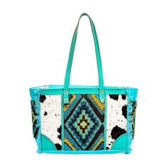 Imagem de Myra Bag Bolsa de ombro feminina - Bolsa de couro e lona de Hairon Ocidental Upcycled, Turquesa, One Size