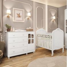Imagem de Quarto de Bebê com Berço Mini Cama e Cômoda com Janela Maya Clássico Espresso Móveis Branco Brilho