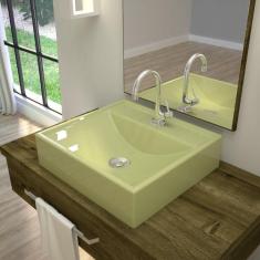 Imagem de Kit Cuba Q39 Com Torneira 1198 Metal E Válvula Click 1''B + Sifão Pvc E Flexível Compace Verde Acqua