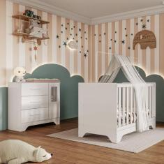 Imagem de Quarto de Bebê Cômoda com Janela e Berço 3 em 1 100 MDF Popy Móveis Pe