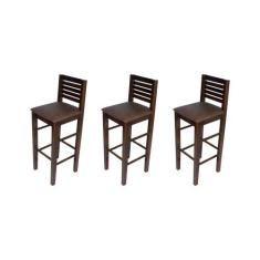 Imagem de Kit 3 Banquetas Fixas Laguna em Madeira Maciça Imbuia Estofada Marrom 
