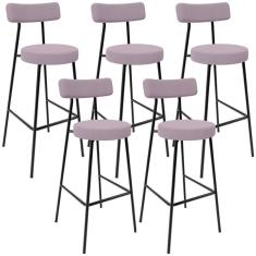 Imagem de Kit 05 Banquetas Baixa Bar Cozinha Sala De Jantar Estrutura Em Aço Milão L02 Suede Rosê
