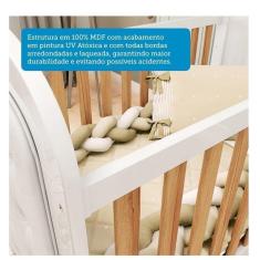 Imagem de Quarto de Bebê com Cômoda 1 Porta 4 Gavetas e Berço Capitonê 100% mdf Maya Clássico Espresso Móveis Branco Brilho/Amêndoa/Branco