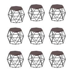 Imagem de Kit 09 Puff Banqueta Aramado Mila Base Preta Hexágono Suede Marrom - D