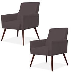 Imagem de Kit 02 Poltronas Decorativas Para Sala de Estar e Recepção Maria W01 Pés Palito Suede Marrom - Lyam Decor
