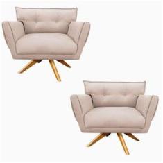 Imagem de Kit 02 Poltronas Giratória Anitta Suede Base Madeira Bege