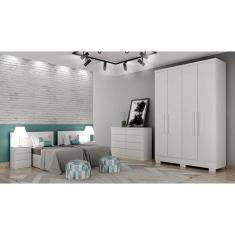Imagem de Guarda Roupa Solteiro com Pés 4 Portas 2 Gavetas - Veneza-Branco - Móveis Novo Horizonte