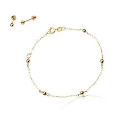 Imagem de Conjunto Infantil Bebê Ouro 18K Pulseira + Brinco Bola 3mm - Agaprime