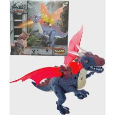 Imagem de Boneco Dragão Brinquedo Anda Sons Luzes LED Bate Asas 38cm