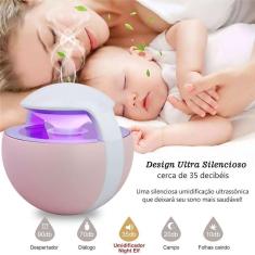 Imagem de Umidificador De Ar Ultrassônico Night Elf Rosa 450ml C. Flaconete De Essência 2,5ml Aromatizador Esp Rosa