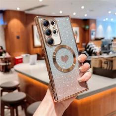 Imagem de Capa macia transparente galvanizada para Samsung Galaxy S21 S22 Plus S23 Ultra S23FE Capa magnética de carregamento sem fio com brilho, dourada, para Galaxy S21 Ultra