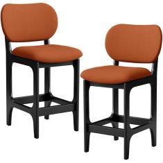 Imagem de Kit 02 Banquetas Baixa Bar Cozinha E Sala De Jantar Fixa Betta Preto Tecido Terracota - Lyam Decor