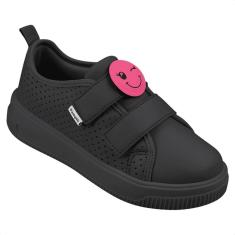 Imagem de Tênis Infantil Pampili Colegial Juvenil Luna Smile Tiras Auto Colantes Preto-Feminino