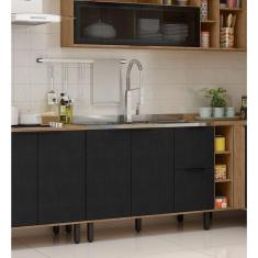 Imagem de Balcão Para Cozinha 2 Portas 3 Gavetas Toscana Espresso Móveis Freijó/Nero