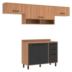 Imagem de Armário De Cozinha Compacta Modulada 4 Peças Com Balcão Havana Multimóveis Cr20327Rovere/grafite