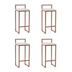 Imagem de Kit 4 Banquetas Bistrô Alta Industriais em Aço Dori Cobre Assento Sued