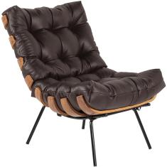 Imagem de Poltrona Decorativa Sala de Estar Costela L04 Couro Marrom Café - Lyam Decor