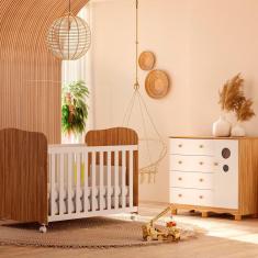 Imagem de Guarda-Roupa Infantil Peroba Móveis Duda com 3 Portas, 3 Gavetas + Cômoda Duda Plus com 4 Gavetas + Berço Americano Duda com Suporte para Mosqueteiro
