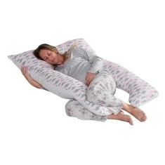 Imagem de Travesseiro Que Abraça Formato U Tamanho Grande Grávida Gestante Estampado Nuvem Rosa 1,30 Metros De Silicone