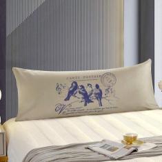 Imagem de Travesseiro De Corpo Body Pillow 40x130cm Suede Bege Pássaros Azul - F