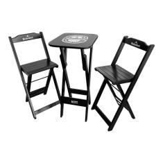 Imagem de Conjunto Mesa Bistrô Com 2 Banquetas Dobráveis De Madeira Personalizada Hei Preta - Cor: Preto