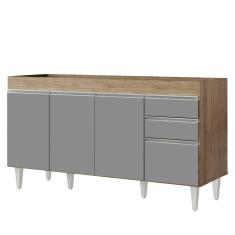 Imagem de Balcão Gabinete Para Pia 150cm sem Tampo 4 Portas 2 Gavetas Marrocos Castanho/Cinza - Lumil