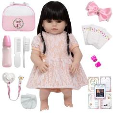 Imagem de Boneca Reborn Menina Laura Fofa 46cm Vestido Salmão Enxoval - Cegonha