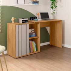 Imagem de Escrivaninha para Escritório com 1 Porta Ripada Start Buriti/Cinza