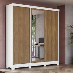 Imagem de Guarda-Roupa Casal Kappesberg 3 Portas Reversíveis de Correr 3 Espelhos 2 Gavetas Branco/Nogueira