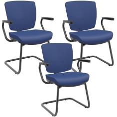 Imagem de Kit 03 Cadeiras De Escritório Fixa Executiva Office Preto Slim Baixa Flexi P03 Vinil Azul