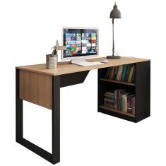 Imagem de Escrivaninha Mesa Escritorio 2 Prateleiras ME4182 Amendoa Preto Tecno Mobili