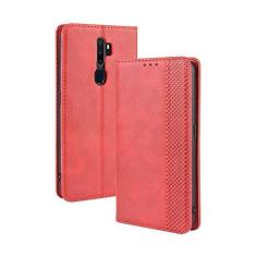 Imagem de Capa para Oppo A9 2020, capa flip carteira com suporte de couro para Oppo A9 2020, capa magnética retrô para celular, capa carteira com compartimentos para cartão