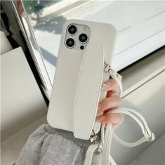 Imagem de Capa de telefone com alça de pulso crossbody para iPhone 13 12 15 14 11 Pro Max XS XR 8 7 Plus Capa de couro PU à prova de choque, branca, para iPhone 7Plus (8 Plus)