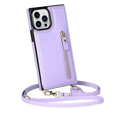 Imagem de Carteira com zíper e cordão para cartões capa de couro para iPhone 14 Pro Max 13 12 Mini 11 X XR XS 7 8 Plus alça tiracolo, roxo, para iPhone 11ProMax