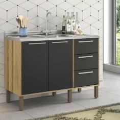 Imagem de Balcão para Pia 120cm 2 Portas 3 Gavetas Montreal Carvalho/Grafite