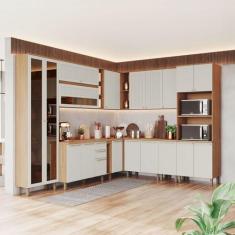 Imagem de Cozinha Completa Requinte 19 Portas 2 Gavetas Ripado Com Vidro Nature/