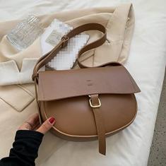 Imagem de Bolsa de ombro de sela Bolsas crossbody de couro PU para mulheres Bolsas clássicas, Castanho