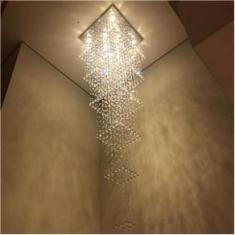 Imagem de Lustre De Cristal C/ 1,80 Metros De Altura,Para Pé Direito Duplo,Base De Inox Espelhado De 70X70 Cm