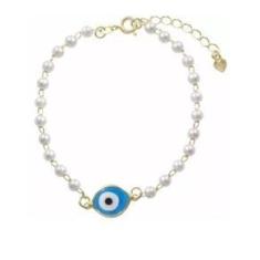 Imagem de Pulseira Olho Grego Pérolas Delicado Folheado Ouro 18k