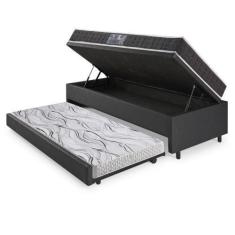 Imagem de Bicama Box Baú Solteiro Revestimento Sintético Linho Preto 88X188 Com