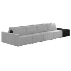 Imagem de Sofá Ilha Modular Living Com Puff 432cm Georgia K04 Veludo Cinza/Preto