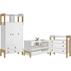 Imagem de Kit Guarda Roupa com Cômoda Infantil e Berço Mini Cama Magia Q01 Branco Clique Chique