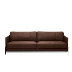 Imagem de Sofá Decorativo Karine 3 Lugares Sala De Estar 210cm Pés Em Aço Couro Marrom Chocolate