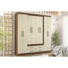 Imagem de Guarda Roupa 8 Portas e 4 Gavetas c/ Pés Nápoles Jatobá/Areia - Santos