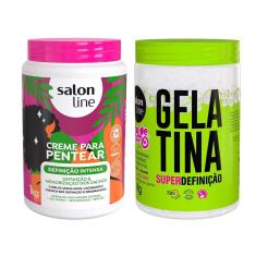 Imagem de Kit Creme Para Pentear 1kg E Gelatina Super Definição 1kg Salon Line
