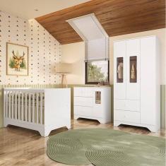 Imagem de Quarto de Bebê Completo Guarda-roupa e Cômoda com Janelas e Berço 100% Mdf Ravy Espresso Móveis Branco Brilho