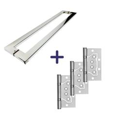 Imagem de Kit Puxador 887 Inox + 3 Dobradiças de Inox