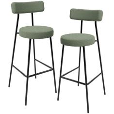 Imagem de Kit 02 Banquetas Alta Bar Cozinha Sala De Jantar Estrutura Em Aço Milão L02 Bouclê Oliva
