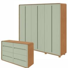 Imagem de Conjunto De Guarda-Roupa Casal Loop 6 Portas Com Pése Cômoda 8 Gavetas