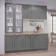 Imagem de Cozinha Modulada Compacta 4 Peças com Armário Aéreo 2 Portas Vidro Arizona CabeCasa